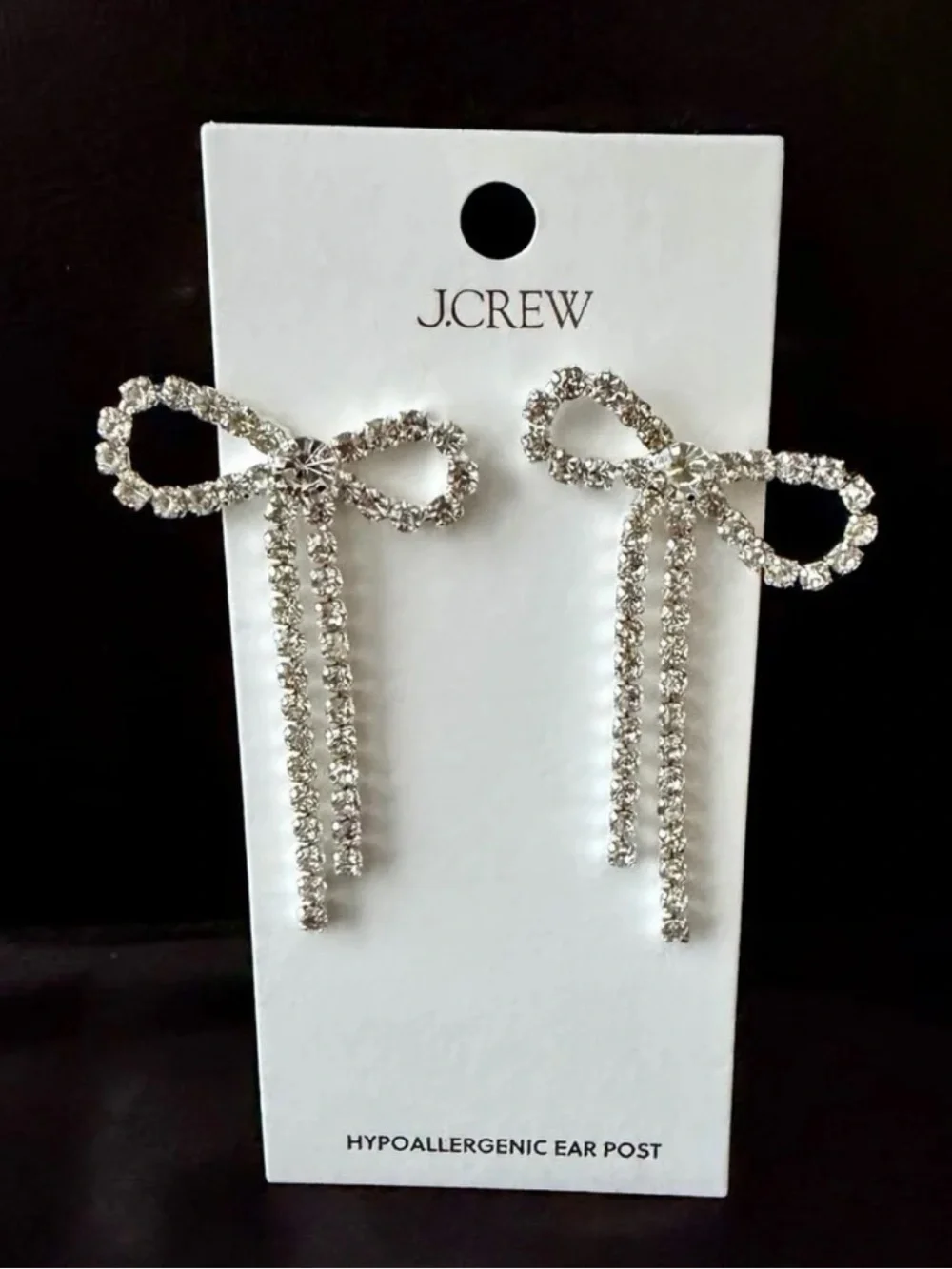 NWT J. Crew Factory Crystal Bow Statement Earrings